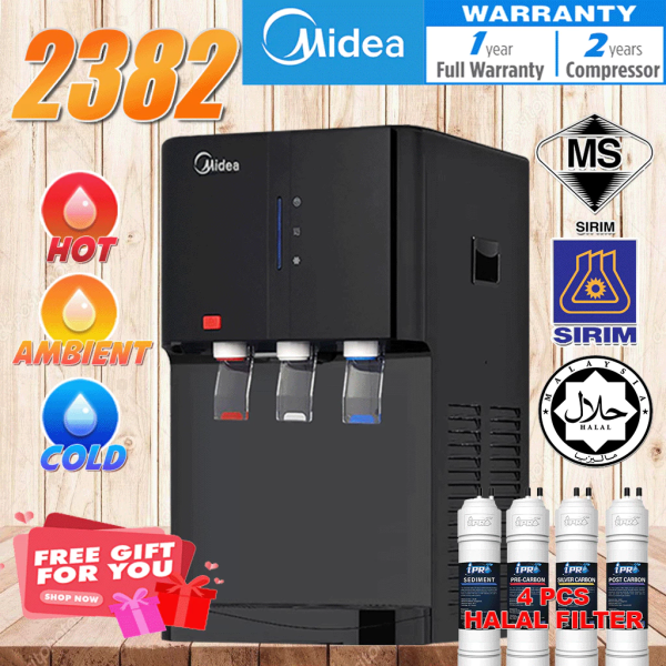 NEW DESIGN 2025 Midea Mild Alkaline Hot / Ambient / Cold Water Dispenser YL- 2382 - 4 Jakim Halal Water Filter